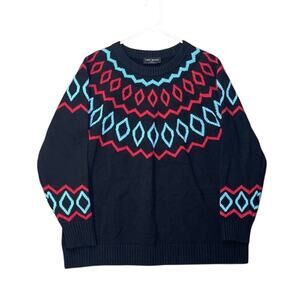 Lane Bryant Jacquard Crew Sweater black red blue fair isle sz‎ 18/20 Grandmacore